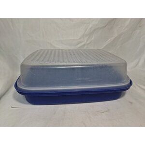VTG Tupperware Large 12x10 Meat Marinade Container Blue 1295 1294 Season Serve
